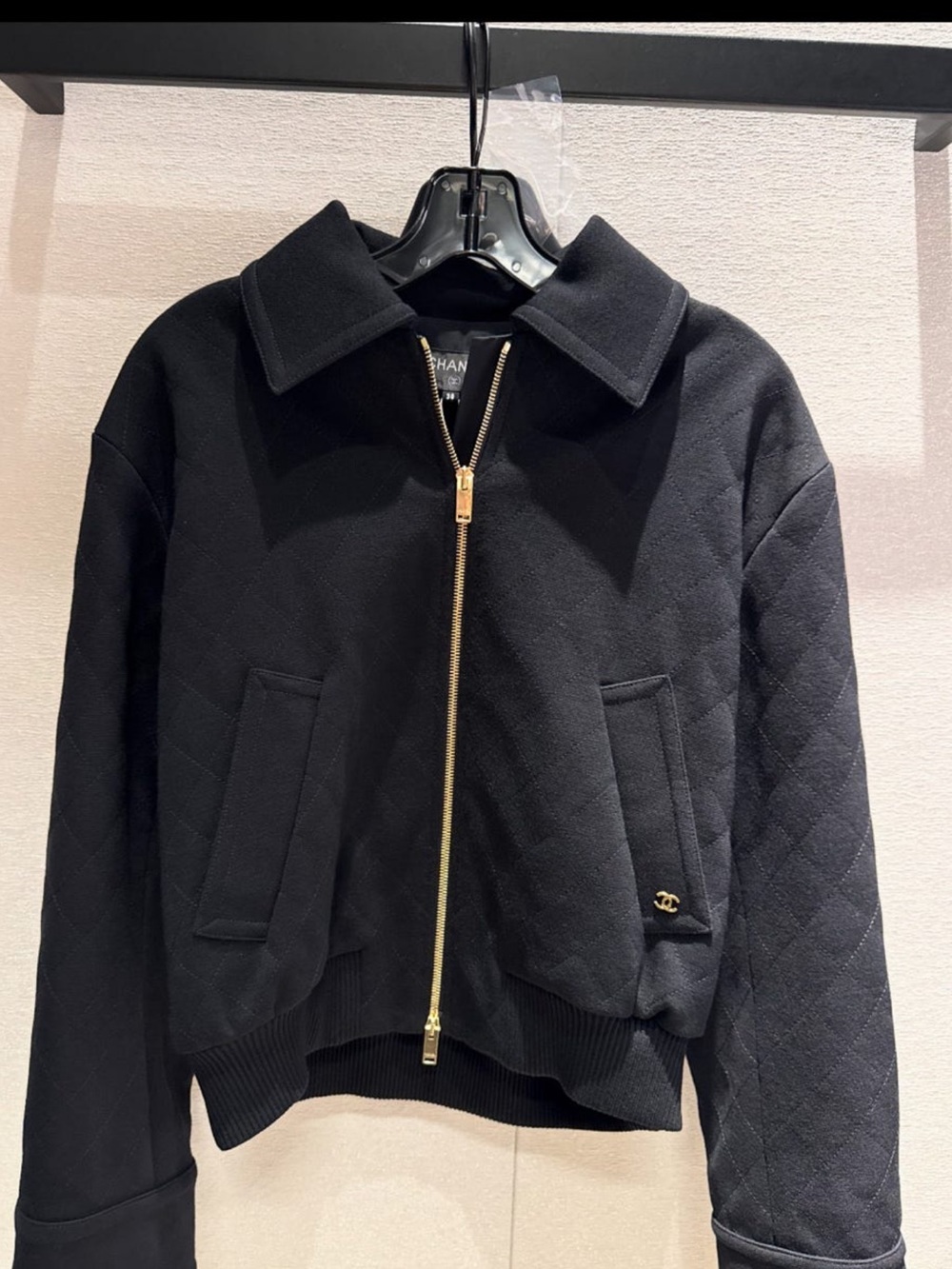 Authentic CHANEL Black Quilted Gold-Zip Bomber Jacket 38 2026 new w tags